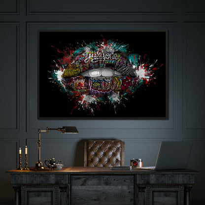 Graffiti Lips Canvas Wall Art