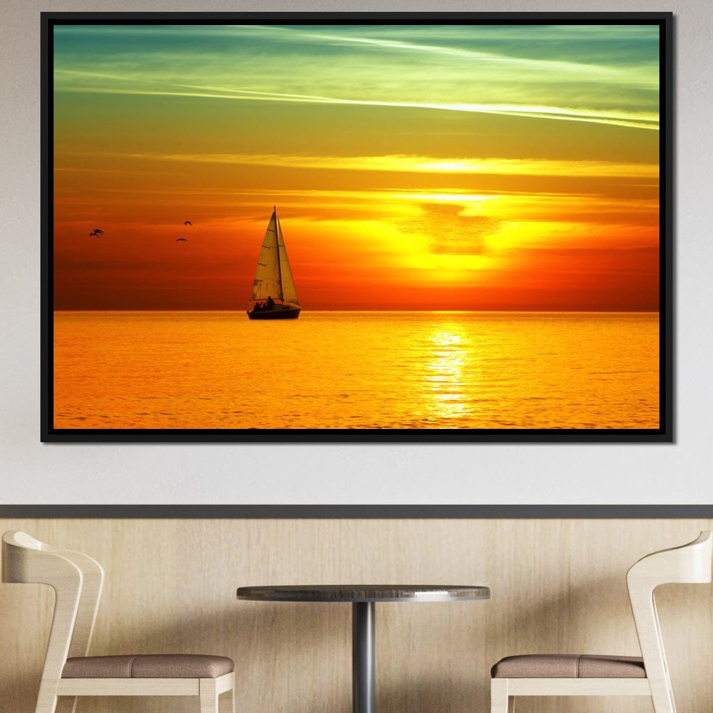 Sailing Boat Sunset Canvas Wall Art