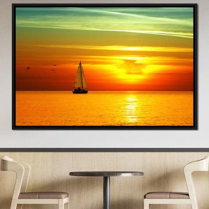 Sailing Boat Sunset Canvas Wall Art