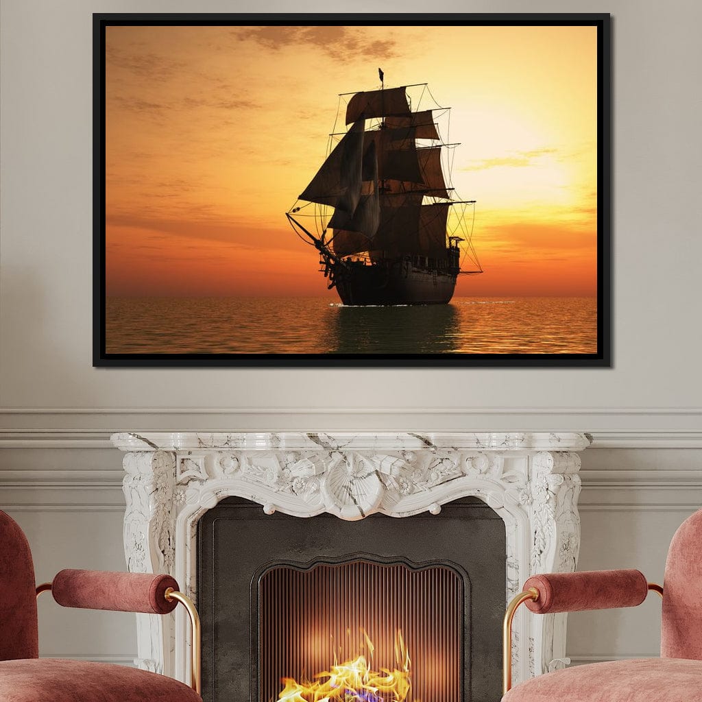 Old Ship At Sea Canvas Wall Art