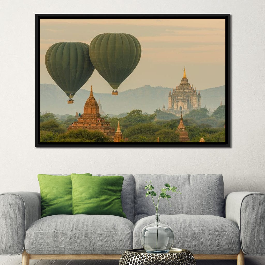 Hot Air Balloon over The Ancient Temples of Bagan Canvas Wall Art