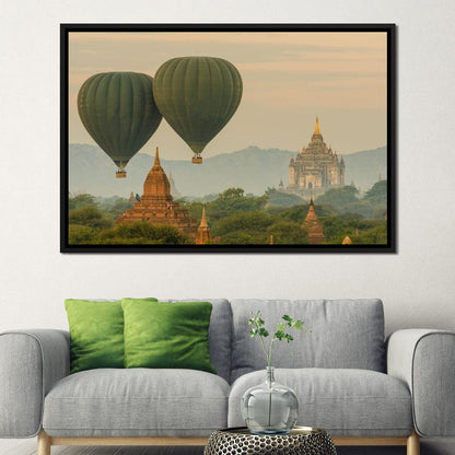 Hot Air Balloon over The Ancient Temples of Bagan Canvas Wall Art