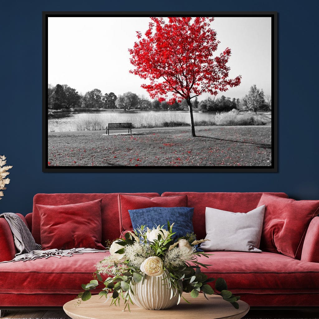 Calm View By The Red Tree Canvas Wall Art