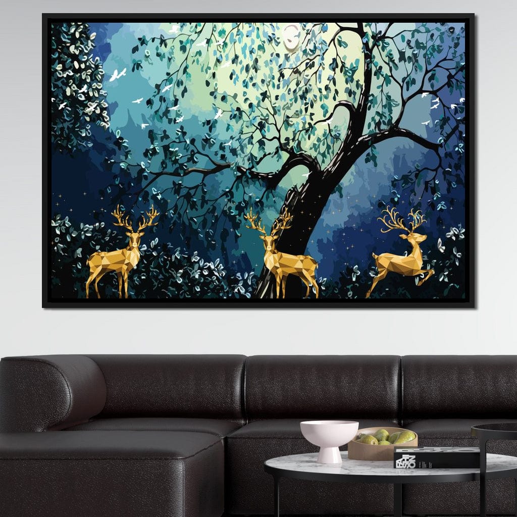 Golden Deers Canvas Wall Art