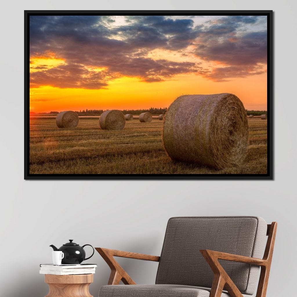 Hay Bales Sunset Canvas Wall Art
