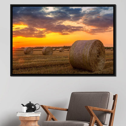 Hay Bales Sunset Canvas Wall Art