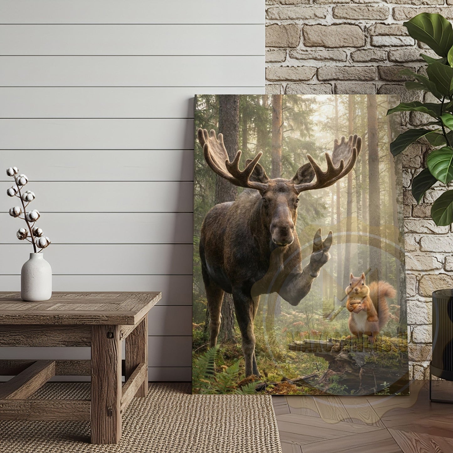 Funny Moose Selfie Canvas Wall Art - Forest Animals Photo Humor Print