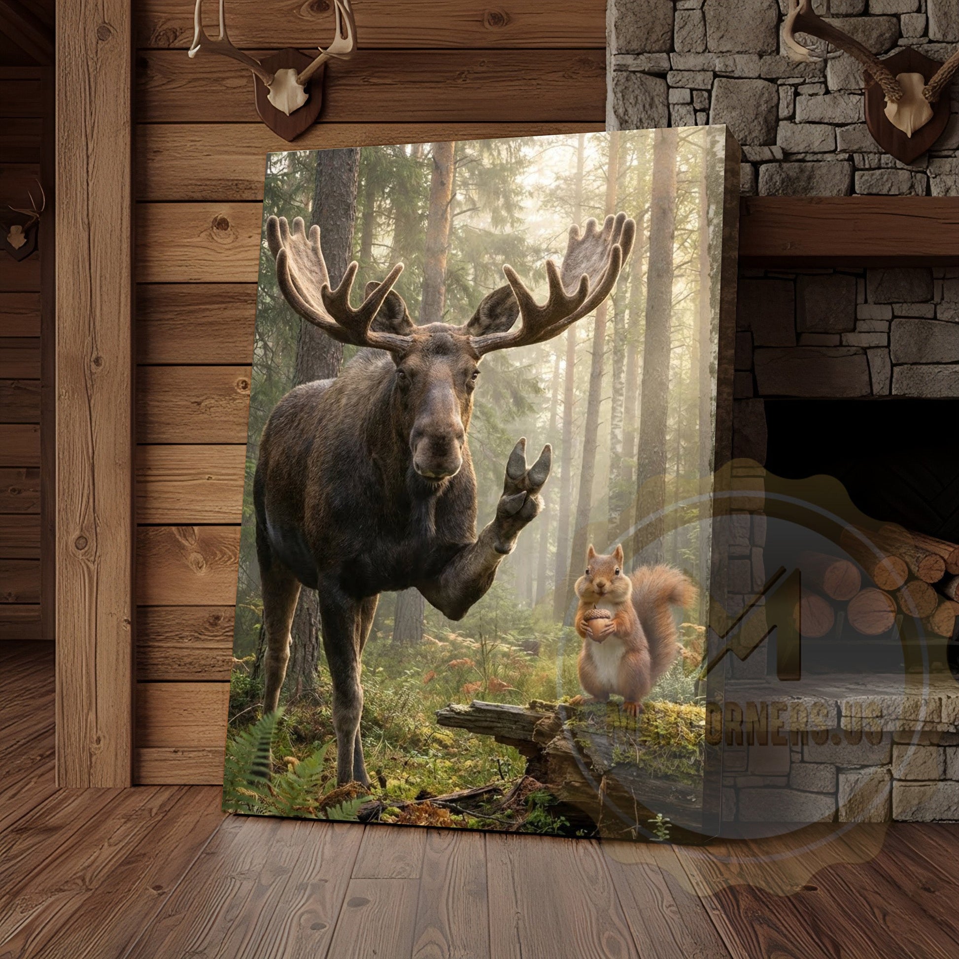 Funny Moose Selfie Canvas Wall Art - Forest Animals Photo Humor Print