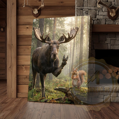 Funny Moose Selfie Canvas Wall Art - Forest Animals Photo Humor Print