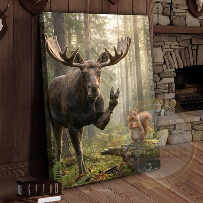 Funny Moose Selfie Canvas Wall Art - Forest Animals Photo Humor Print