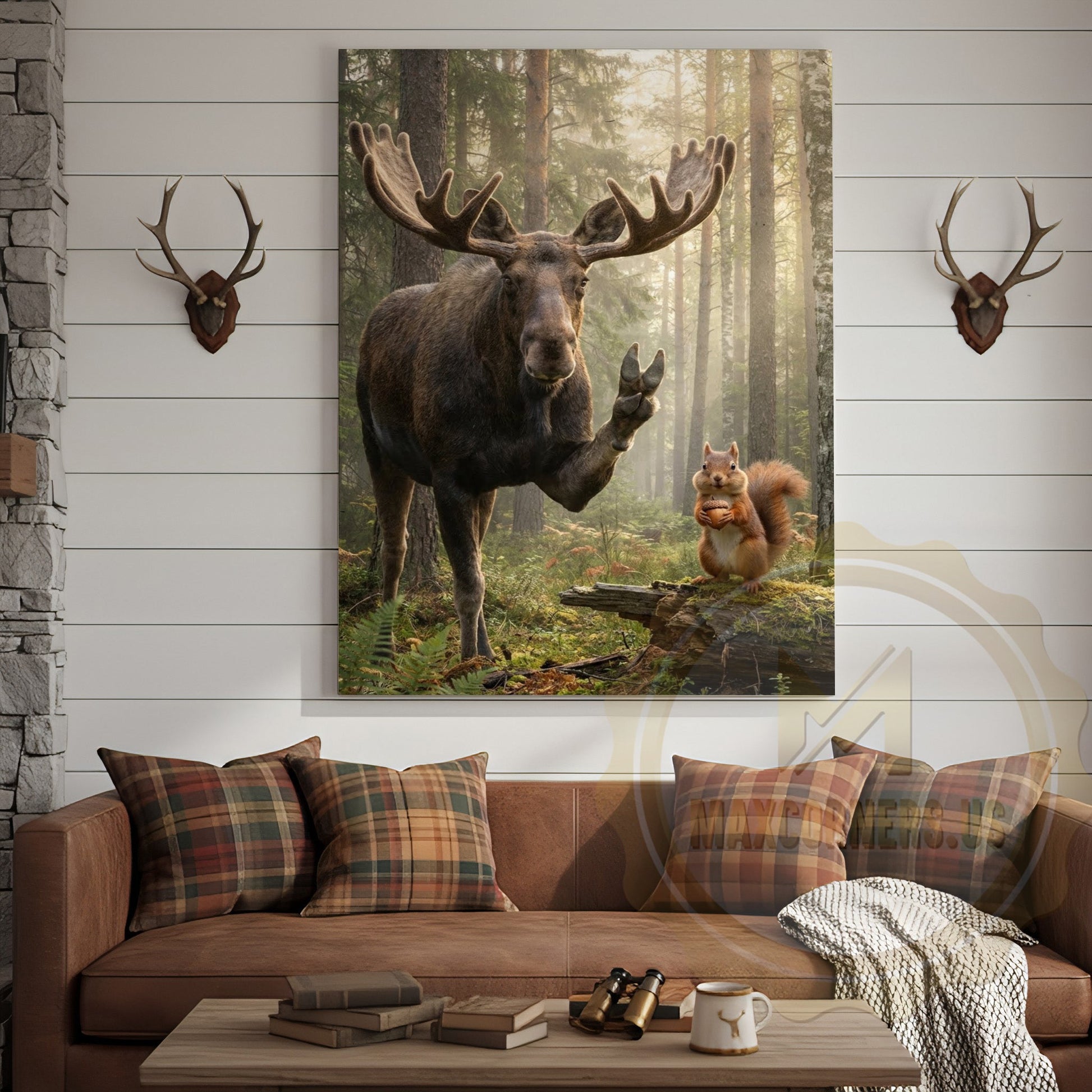 Funny Moose Selfie Canvas Wall Art - Forest Animals Photo Humor Print