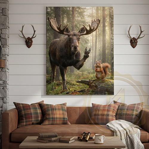 Funny Moose Selfie Canvas Wall Art - Forest Animals Photo Humor Print