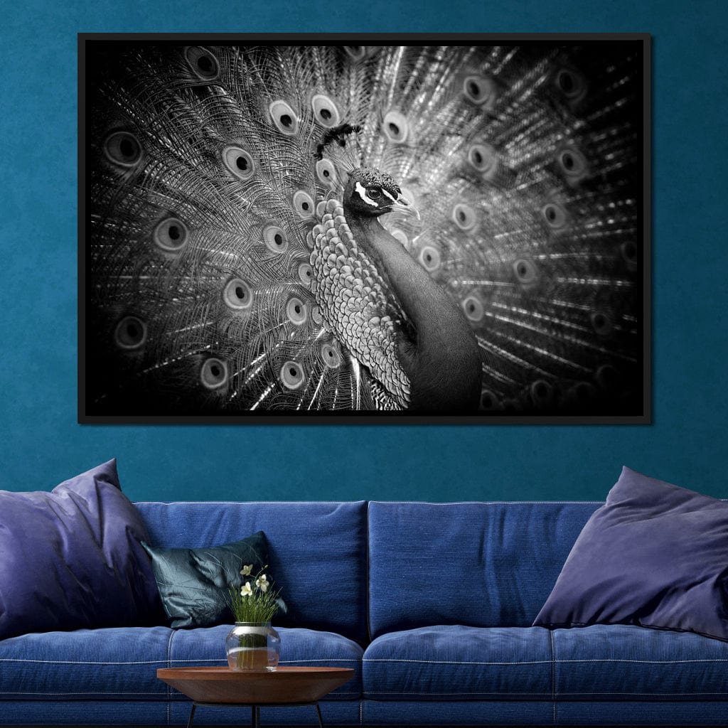 Black and White Peacock Canvas Wall Art