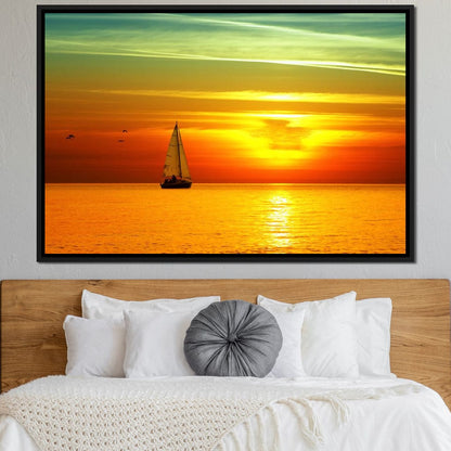 Sailing Boat Sunset Canvas Wall Art