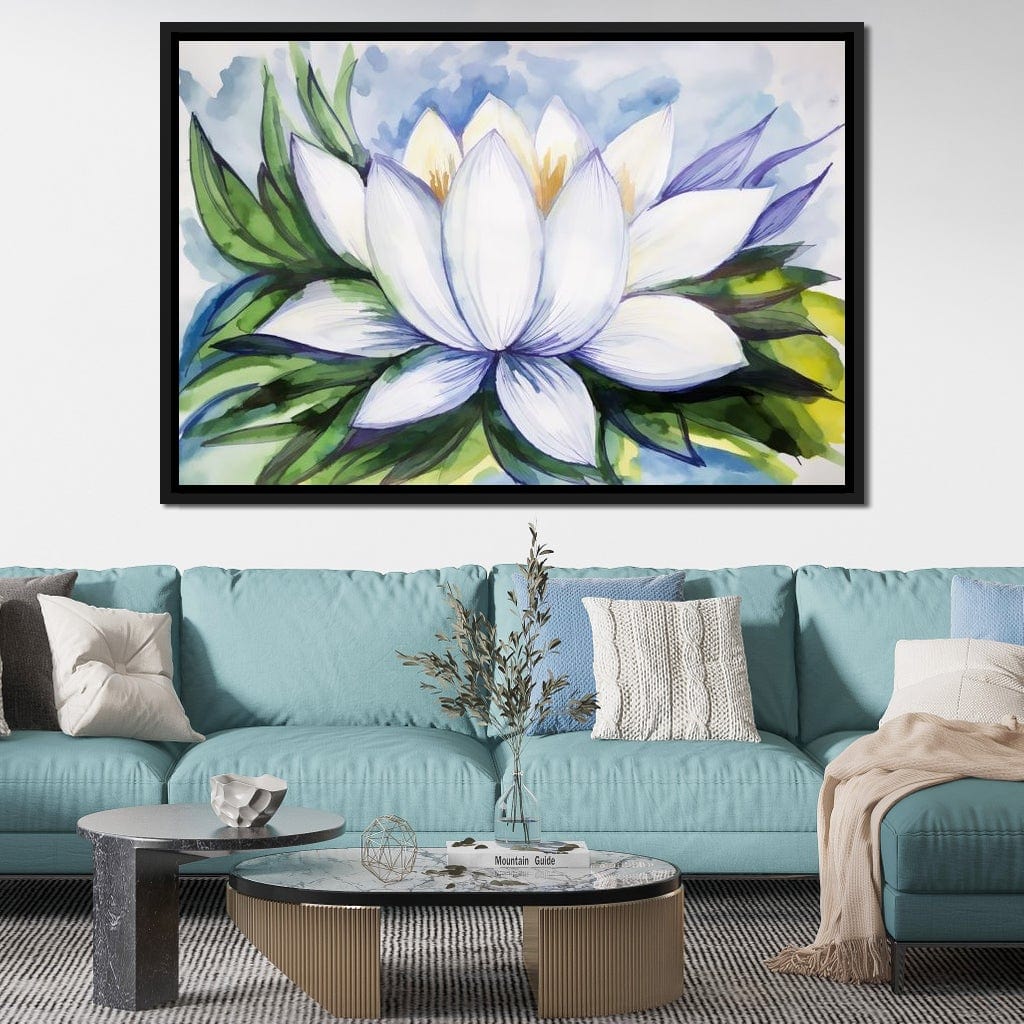 White Lotus Flower Canvas Wall Art
