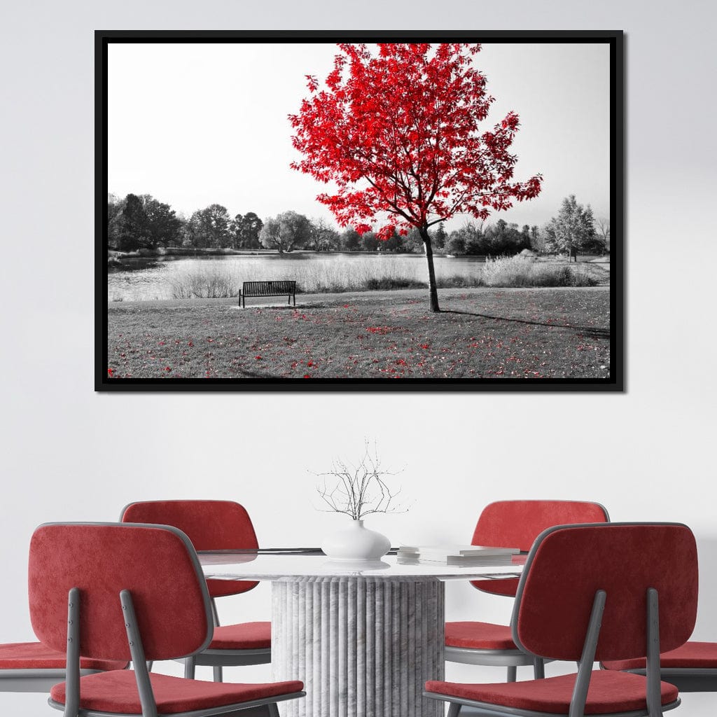 Calm View By The Red Tree Canvas Wall Art
