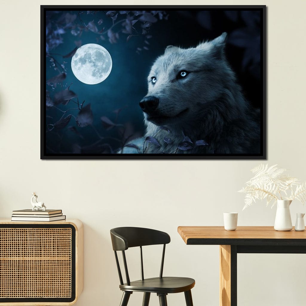 Wolf Full Moon Canvas Wall Art