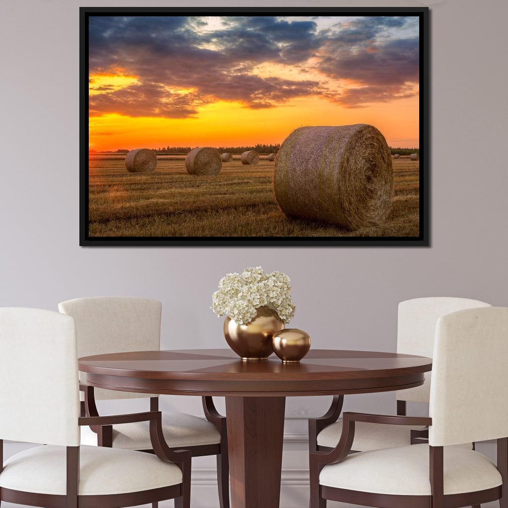 Hay Bales Sunset Canvas Wall Art