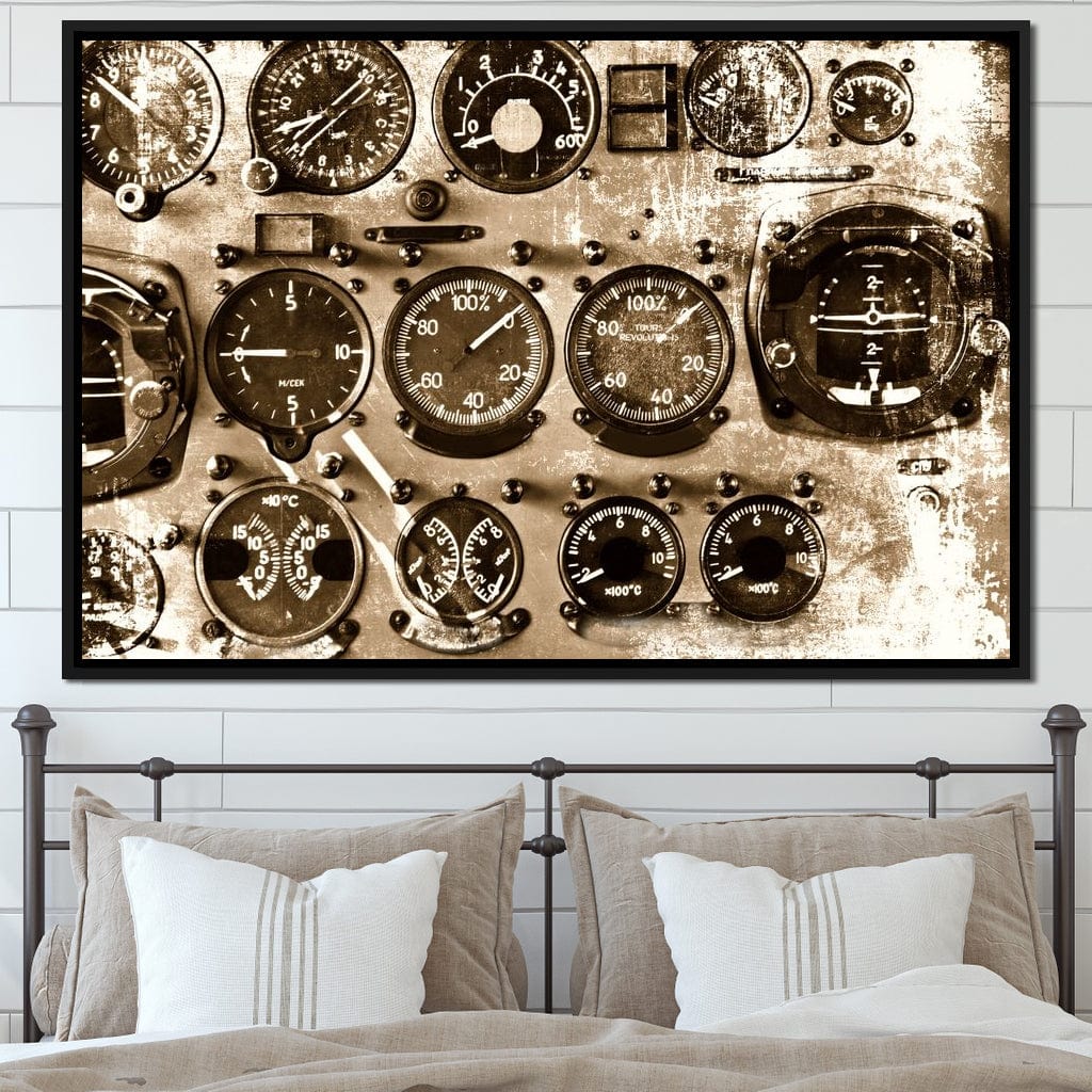 Retro Airplane Instruments Canvas Wall Art