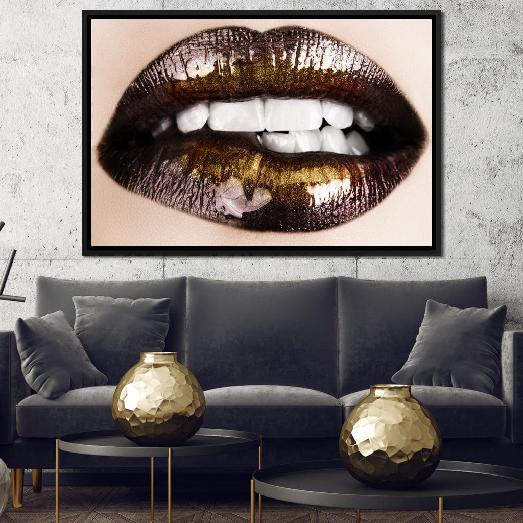 Black & Gold Lips Canvas Wall Art