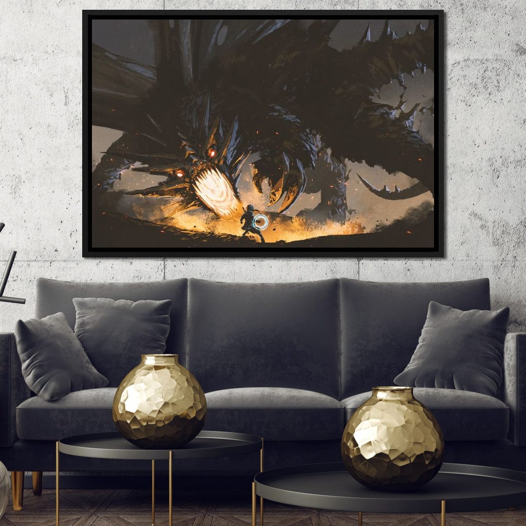 Dark Dragon Clash Canvas Wall Art