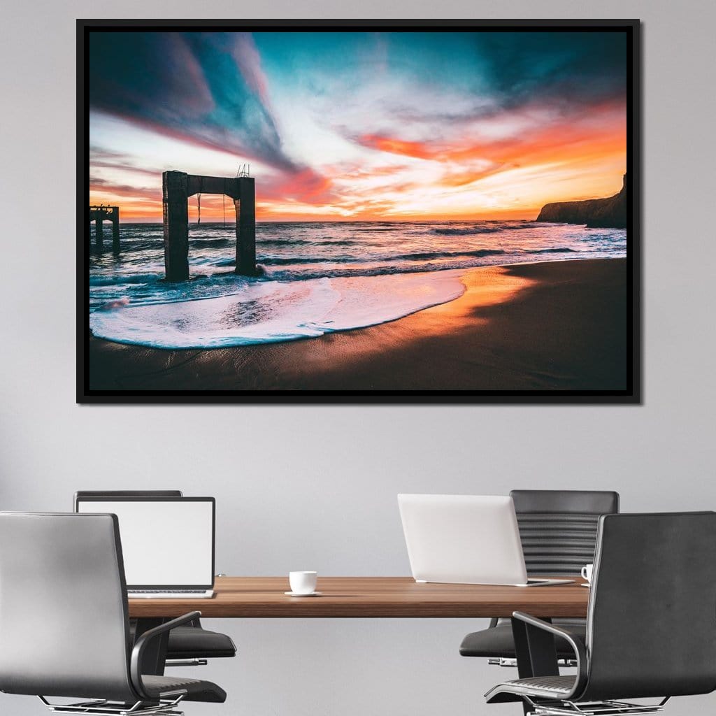 Beach Sunset Old Pier Canvas Wall Art