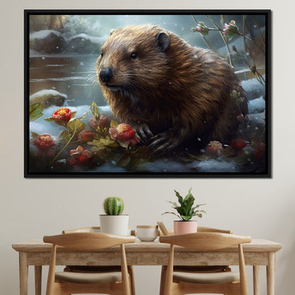 Winter Beaver Canvas Wall Art
