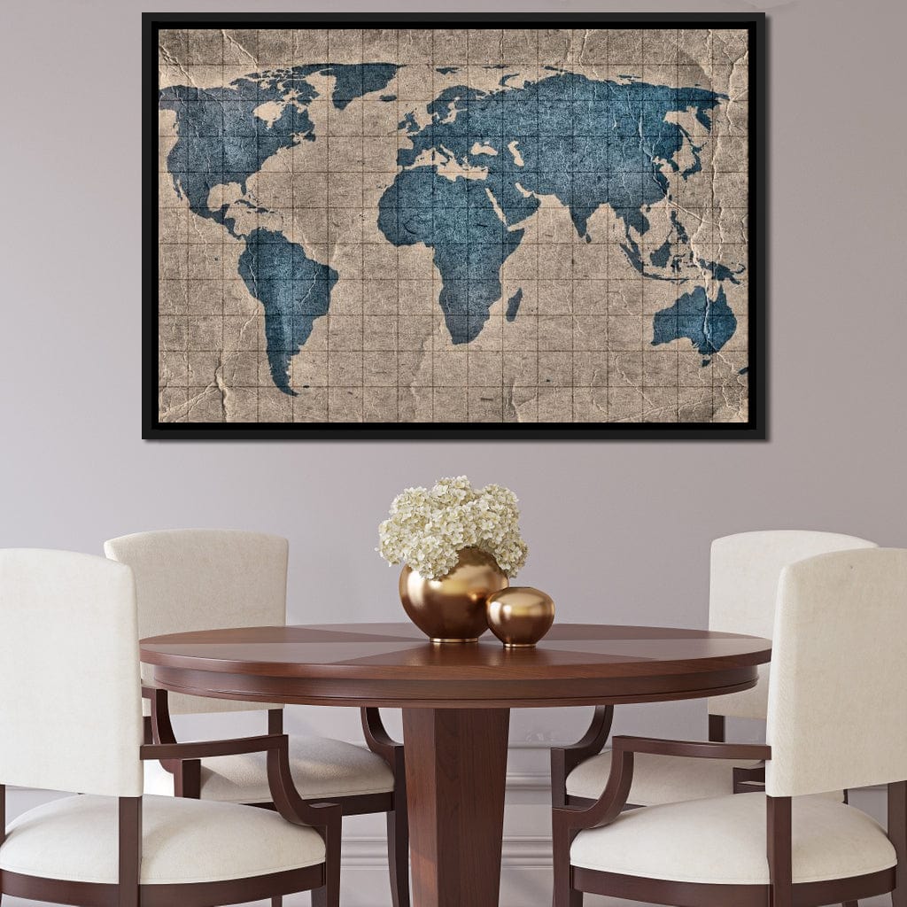 Blue Lands World Map Canvas Wall Art