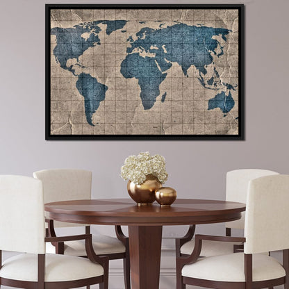 Blue Lands World Map Canvas Wall Art