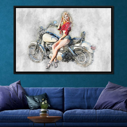 Girl Motorcycle - Mateo Canvas Wall Art