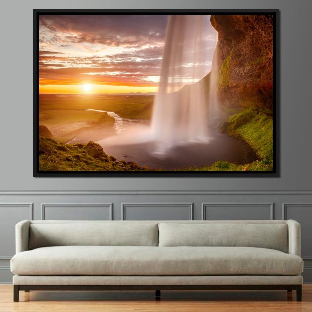 Sunset over Seljalandsfoss Waterfall Canvas Wall Art