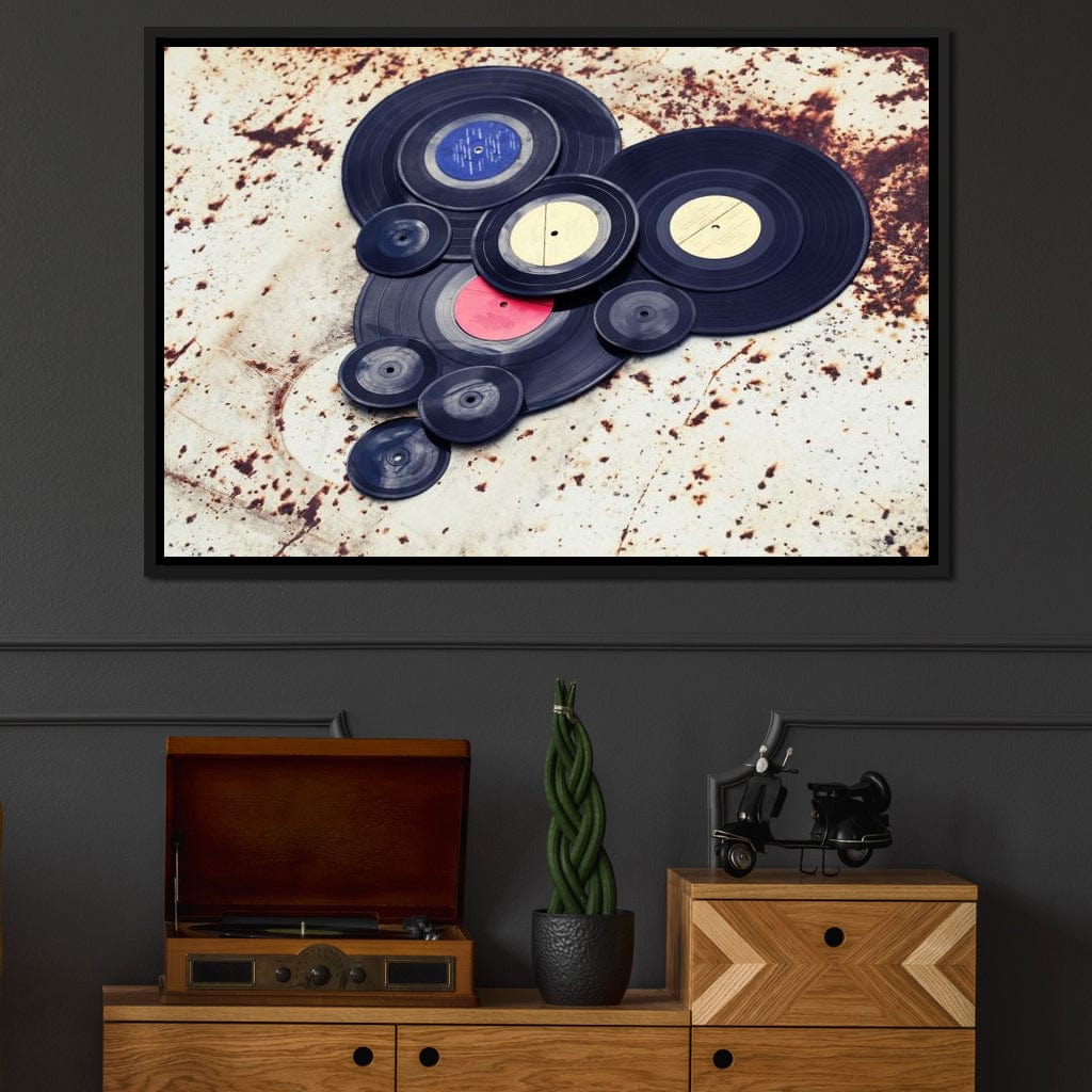 Heart Shaped Vinyl Records Canvas Wall Art
