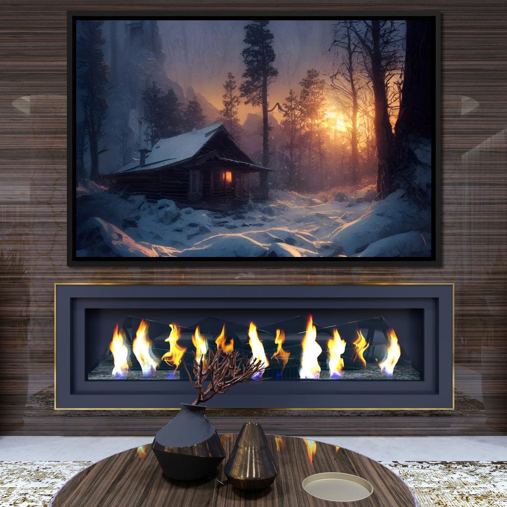 Warm Cabin Covered in Snow Canvas Wall Art