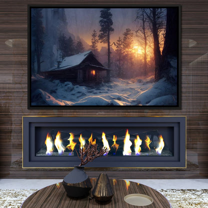 Warm Cabin Covered in Snow Canvas Wall Art
