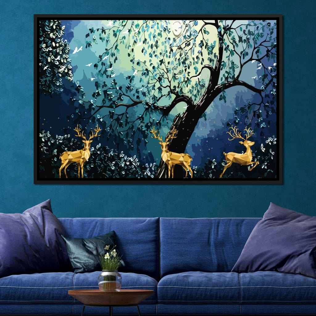 Golden Deers Canvas Wall Art