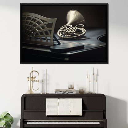 French Horn on the Grand Piano Canvas Wall Art