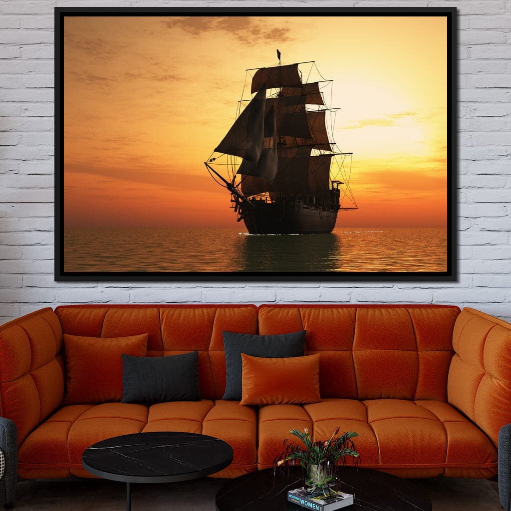 Old Ship At Sea Canvas Wall Art