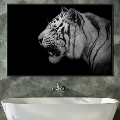 Black and White Tiger Profile Canvas Wall Art