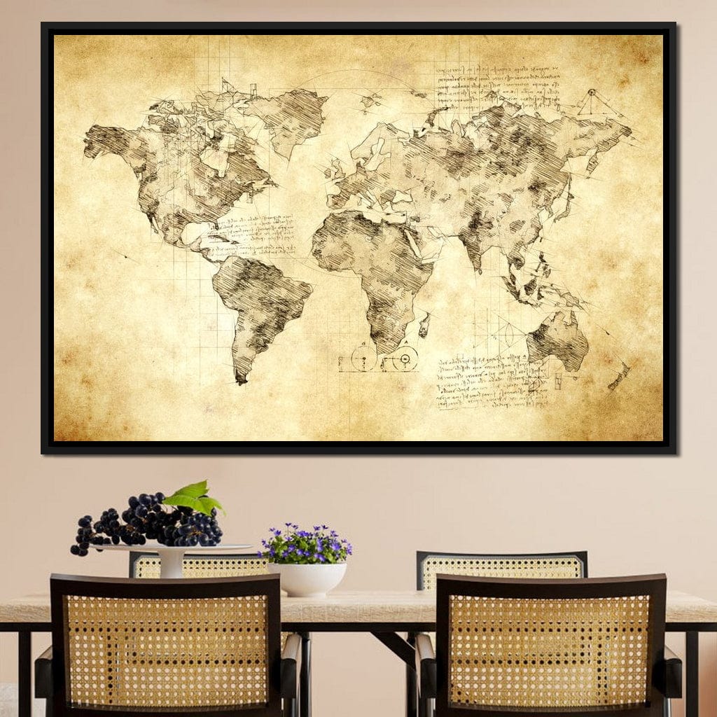 World Map Da Vinci - Mateo Canvas Wall Art
