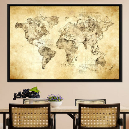 World Map Da Vinci - Mateo Canvas Wall Art