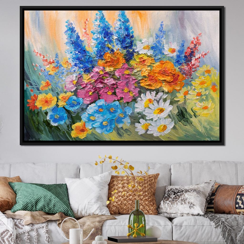 Abstract Bouquet of Spring Flowers Canvas Wall Art