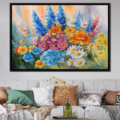 Abstract Bouquet of Spring Flowers Canvas Wall Art
