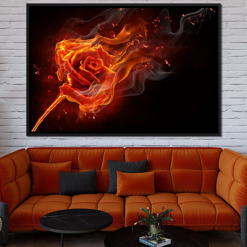 Rose on Fire Canvas Wall Art