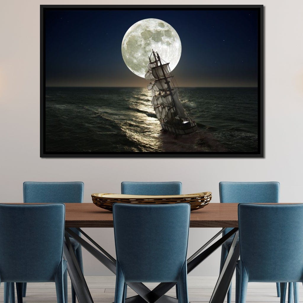 Sailing Under the Giant Moon Canvas Wall Art