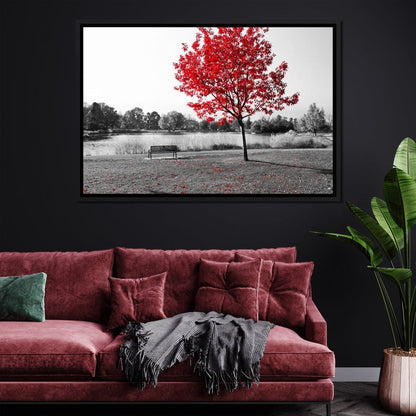 Calm View By The Red Tree Canvas Wall Art
