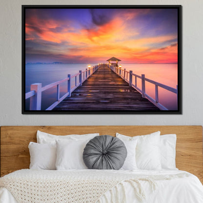 Celebrated Pier Pink Sunset Canvas Wall Art