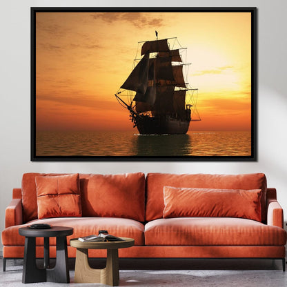 Old Ship At Sea Canvas Wall Art