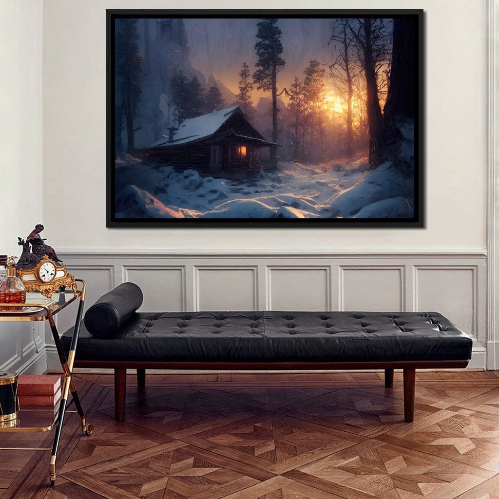 Warm Cabin Covered in Snow Canvas Wall Art