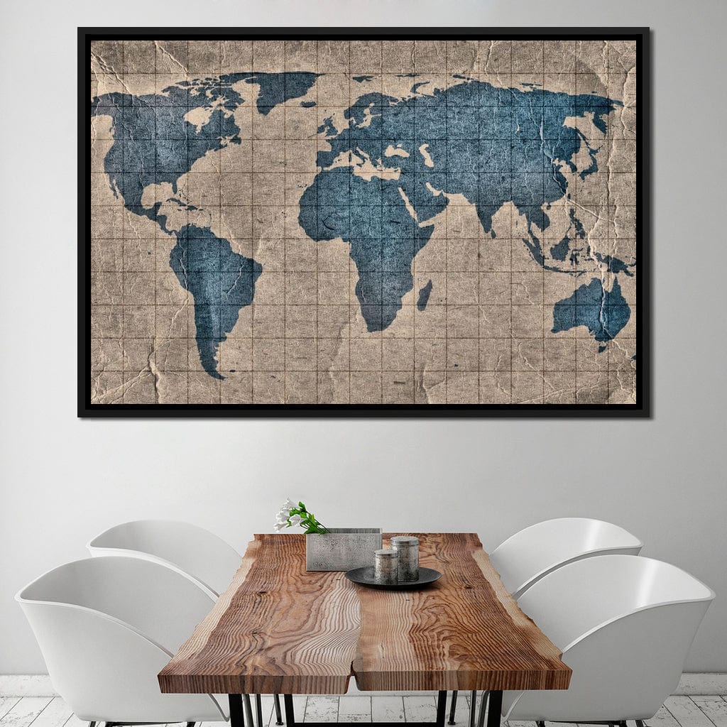 Blue Lands World Map Canvas Wall Art