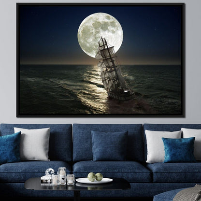 Sailing Under the Giant Moon Canvas Wall Art
